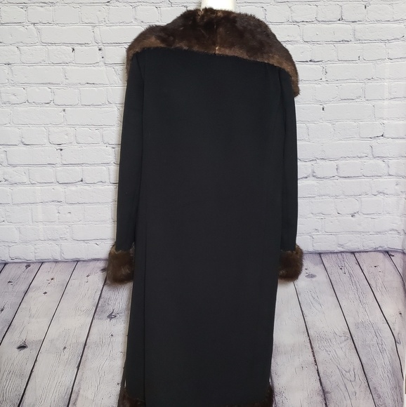Vintage 1950's Saks Fifth Ave Black Wool Fur Coat - Picture 7 of 8